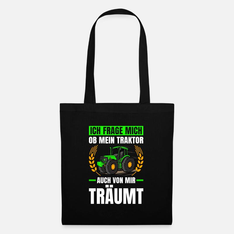 Ob Mein Traktor Auch Von Mir Träumt Traktor - Stoffbeutel - Schwarz