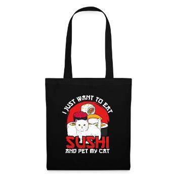 Ich Will Nur Sushi Essen Und Meine Katze - Stoffbeutel - Schwarz - Vorne