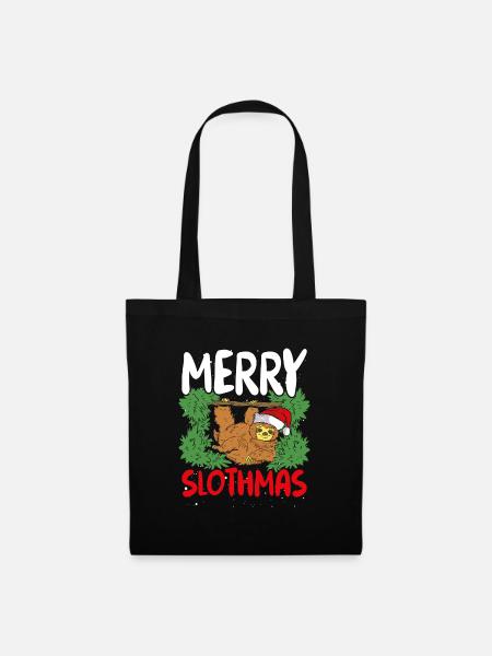 Weihnachtsfaultier Mit Roter Mütze - Stoffbeutel - Schwarz