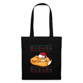 Schlafender Weihnachtsfuchs - Stoffbeutel - Schwarz - Vorne