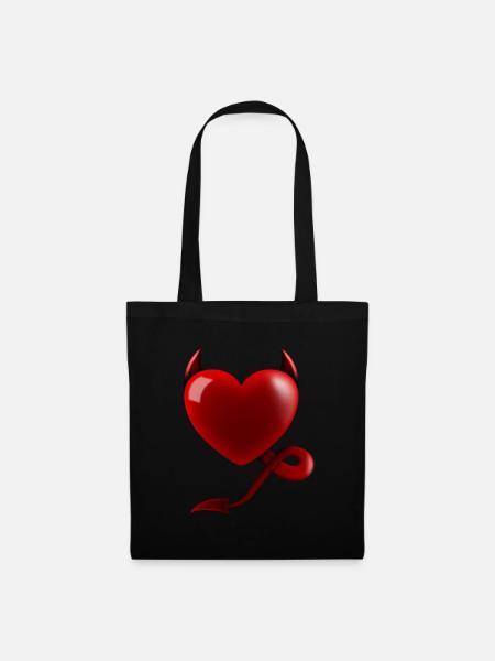 Herz Teufel Design Geschenk - Stoffbeutel - Schwarz