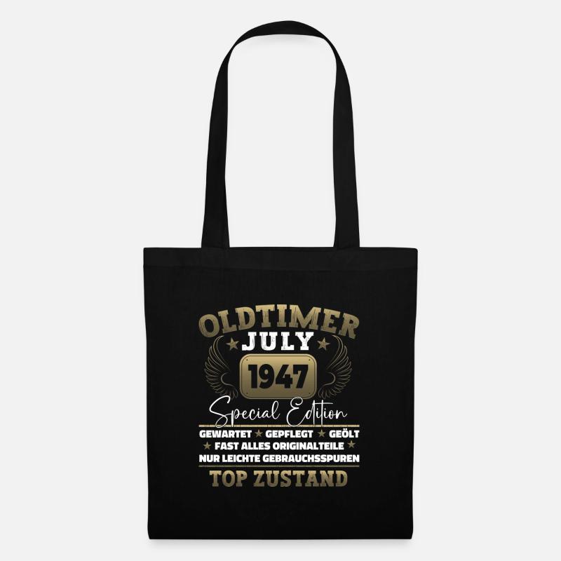 Oldtimer Juli 1947 75. Geburtstag Geschenk Herren - Stoffbeutel - Schwarz
