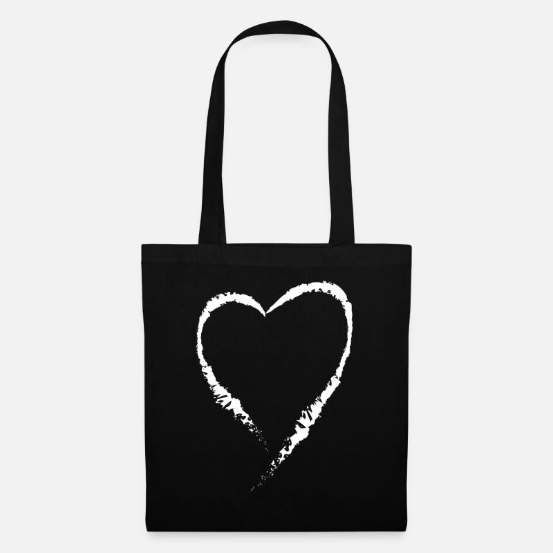 Heart - Herz weiss - Stoffbeutel - Schwarz