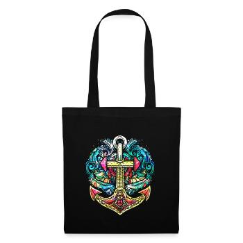 Ancre, Rétro, Mer, Maritime, Style Tatouage, Symbole - Sac en tissu - noir - Devant