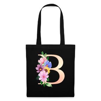 lettre B fleurie - Sac en tissu - noir - Devant