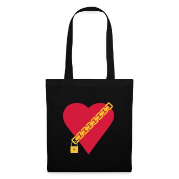 Coeur avec chaine et cadenas - Sac en tissu - noir - Devant