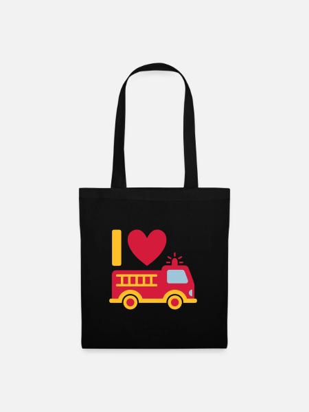 I love firefighters (Feuerwehrauto mit Leiter) - Stoffbeutel - Schwarz