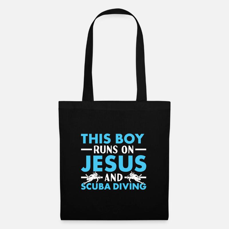 Scuba Diver Boy Runs On Jesus And Scuba Diving - Stoffbeutel - Schwarz