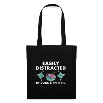 Tricoteuse facilement distraite par les chiens et le tricot - Sac en tissu - noir - Devant