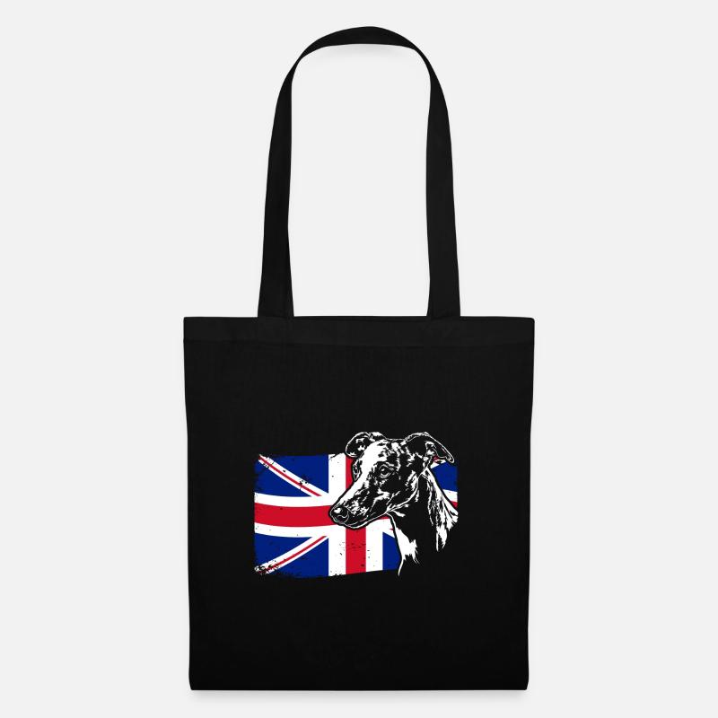 WHIPPET Union Jack Flag Hunde Wilsigns - Stoffbeutel - Schwarz