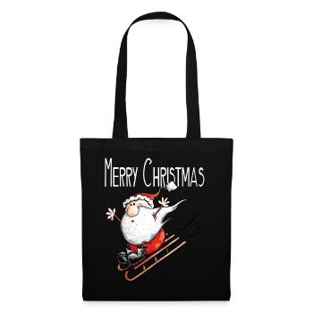 Merry Christmas Weihnachtsmann auf Achse - Comic - Stoffbeutel - Schwarz - Vorne