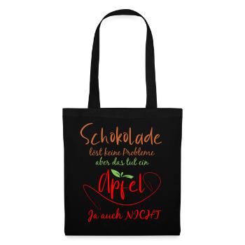 Schokolade und Apfel Motiv mit Humor - Stoffbeutel - Schwarz - Vorne