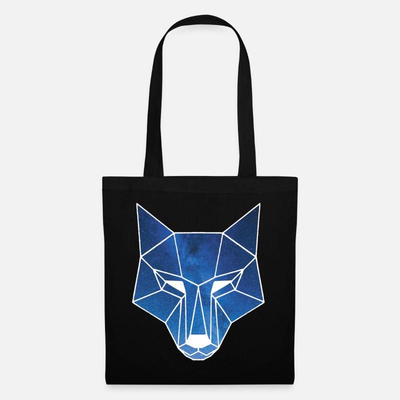 Weißer Wolf und Sternenhimmel - Stoffbeutel - Schwarz