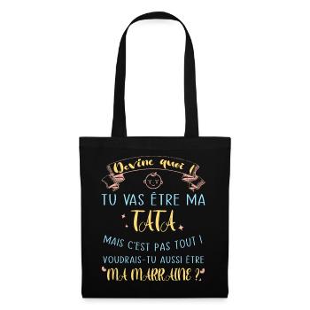Devine quoi ! Tata voudrais-tu être ma marraine? - Sac en tissu - noir - Devant