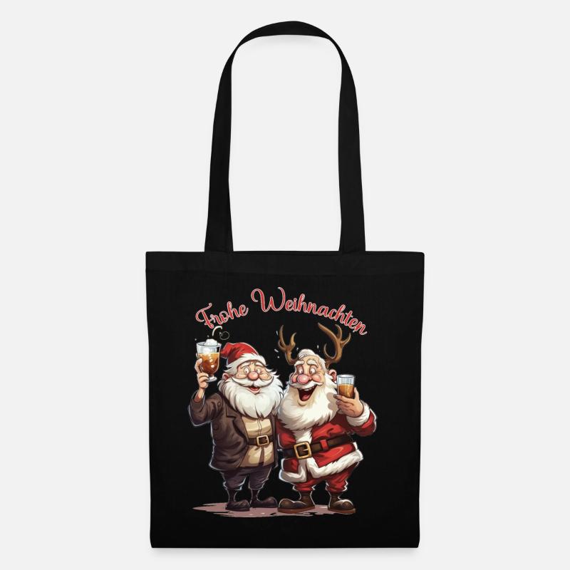 Weihnachtsmann Frohe Weihnachten Geschenk Rentier - Stoffbeutel - Schwarz