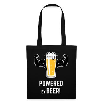 Powered By Beer! (Bier / Muskeln / L / 3C) - Stoffbeutel - Schwarz - Vorne