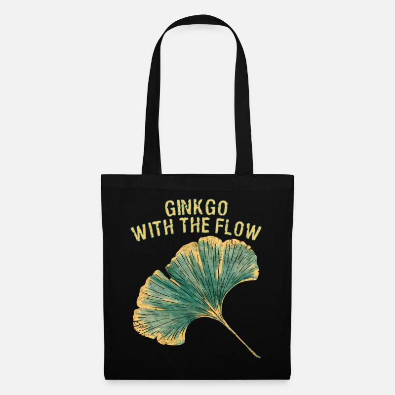 Ginkgo Blatt Herbst Spruch GINKGO WITH THE FLOW - Stoffbeutel - Schwarz