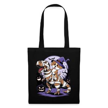 Cute dog riding a dinosaur on Halloween - Tote Bag - black - Front