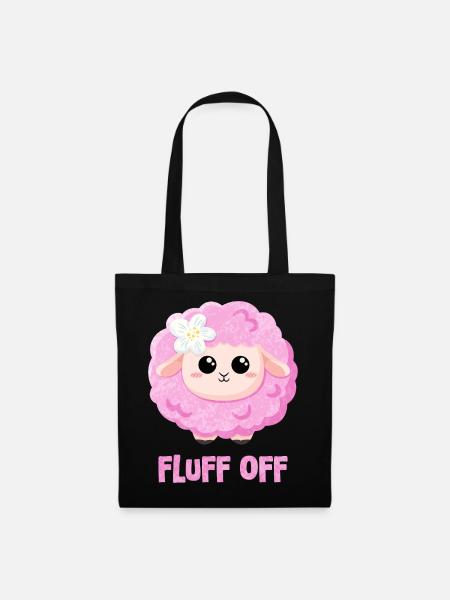 Rosa Schaf mit Spruch lustig - Fluff off - Stoffbeutel - Schwarz