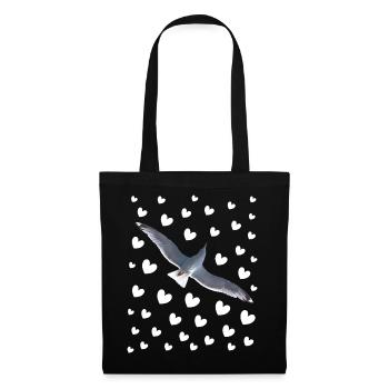 Mouette avec des coeurs Vol de mouette avec motif de cœur - Sac en tissu - noir - Devant