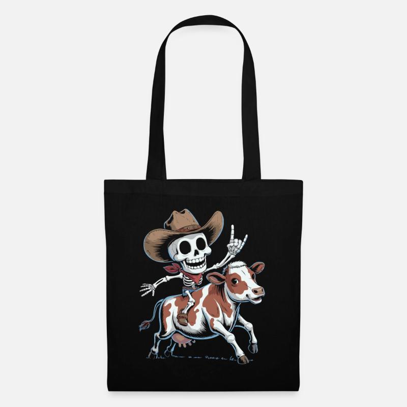 Skeleton cowboy rides calf - Tote Bag - black