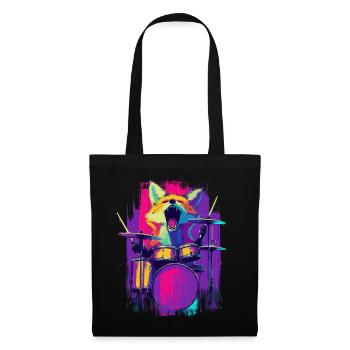 Wilder Fuchs am Schlagzeug - Rock Drummer Geschenk - Stoffbeutel - Schwarz - Vorne