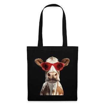 Kuh mit Sonnenbrille - Stoffbeutel - Schwarz - Vorne