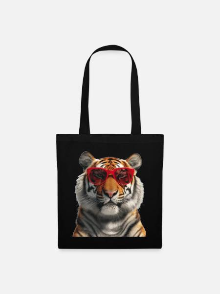 Tiger mit Sonnenbrille Lustig - Stoffbeutel - Schwarz