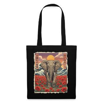Elefant Kawaii - Stoffbeutel - Schwarz - Vorne