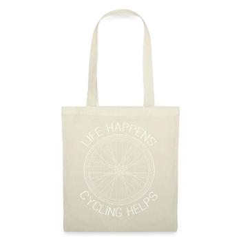 Radsport Spruch Life Happens Cycling Helps - Stoffbeutel - Natur - Vorne
