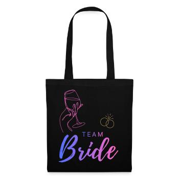 Team Bride Weinglas und Ringe - Stoffbeutel - Schwarz - Vorne