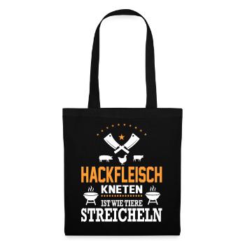 Hackfleisch kneten Tiere streicheln Grillsprüche  - Stoffbeutel - Schwarz - Vorne