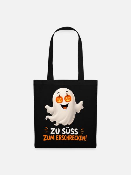 Zu süß zum Erschrecken – Geist mit Kürbisaugen - Stoffbeutel - Schwarz