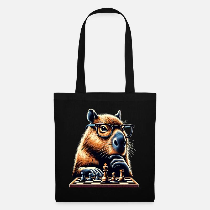 Capybara Schachspieler Humor - Stoffbeutel - Schwarz
