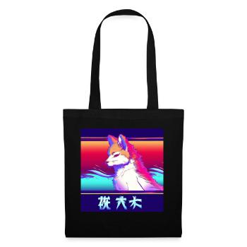 Kitsun Vaporwave Japanische Kami Vaporwave Kitsune - Stoffbeutel - Schwarz - Vorne