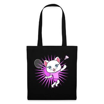 Cute Cat Badminton Player Ironic Hobby Sports - Tote Bag - black - Front