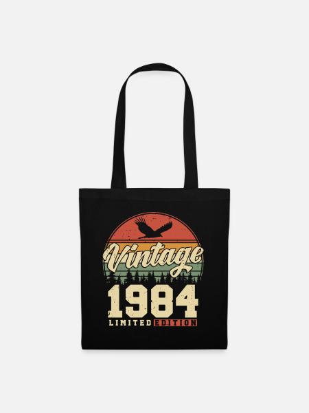 Vintage 1984 Jahrgang Geburtstag Geschenk Retro - Stoffbeutel - Schwarz