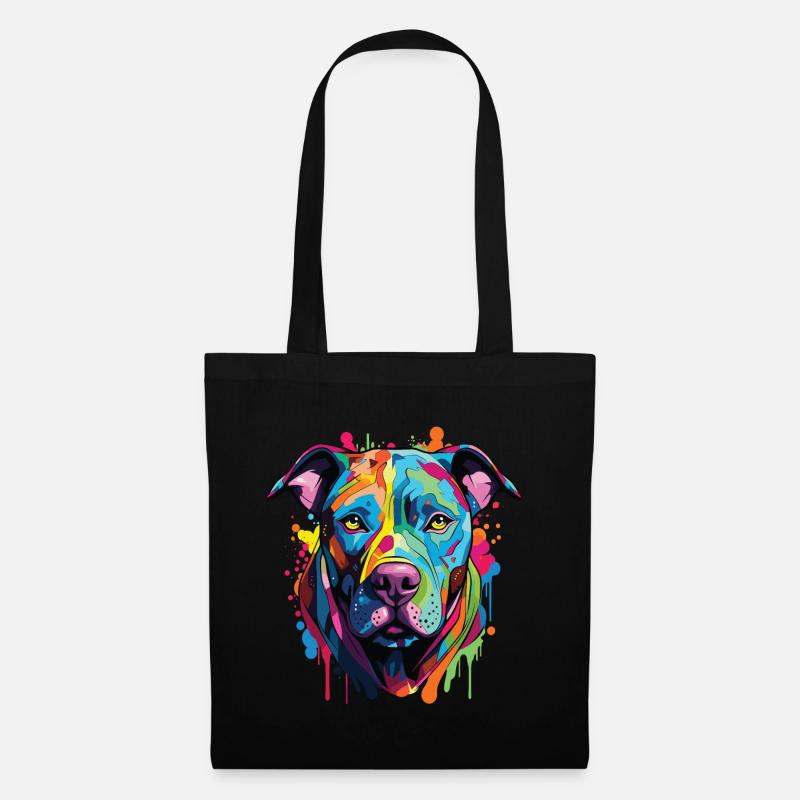 Hund der Pitbull-Rasse mit buntem Popart-Stil - Stoffbeutel - Schwarz
