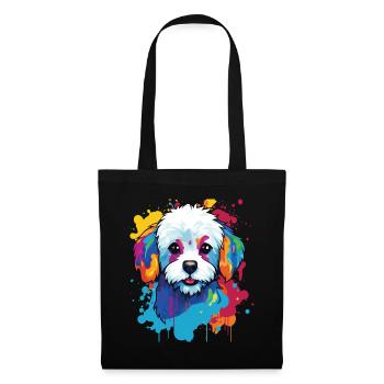 Un portrait de chien de la race Bichon pop art - Sac en tissu - noir - Devant