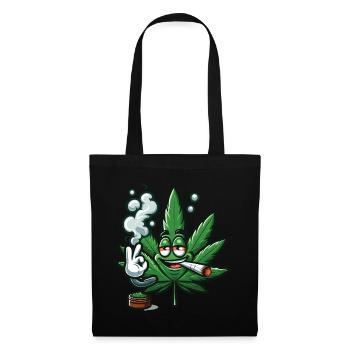 Ein rauchendes Cannabisblatt im Cartoon-Stil - Stoffbeutel - Schwarz - Vorne