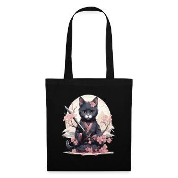 Chat kawaii en tenue samourai avec style Japonais - Sac en tissu - noir - Devant