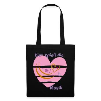Musik, Herz, Noten - Stoffbeutel - Schwarz - Vorne