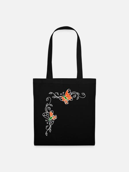Schmetterlinge mit Blumenranken - Stoffbeutel - Schwarz