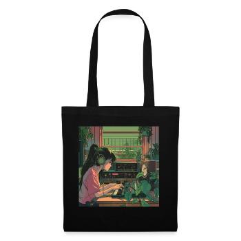 Plantes et musique - Impression de mode de haute qualité - Sac en tissu - noir - Devant