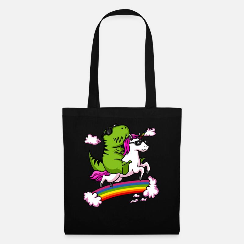 T-Rex Dinosaurier, der magischen Regenbogen des Einhorns reitet - Stoffbeutel - Schwarz