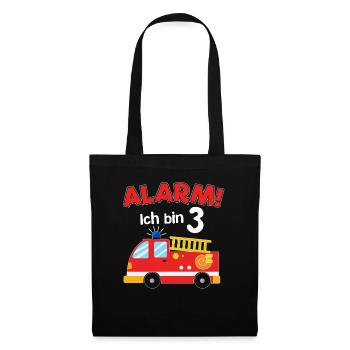 Alarm! Ich bin 3 - Jahre - mit Feuewehrauto - Stoffbeutel - Schwarz - Vorne