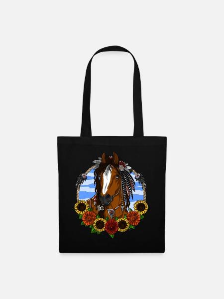 Pferd Hippie - Stoffbeutel - Schwarz