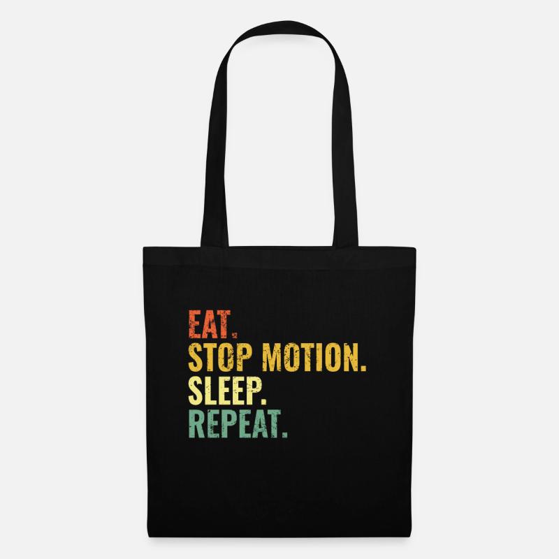 Stop Motion Eat Sleep Repeat - Stoffbeutel - Schwarz