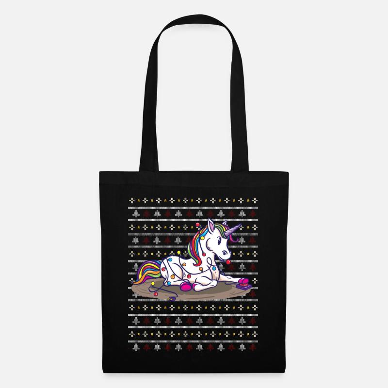 Einhorn Ugly Christmas Geschenkidee - Stoffbeutel - Schwarz
