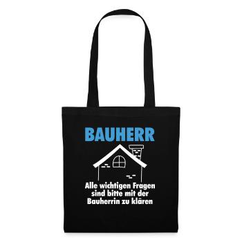 Bauherr lustig Geschenk Hausbau Haus - Stoffbeutel - Schwarz - Vorne